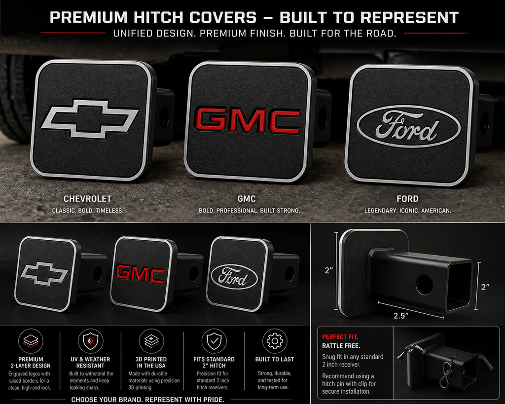 2" Trailer Hitch Cover – Truck Logo Designs (Chevy, Ford, GMC & More) | Fits Standard 2 Inch Receiver